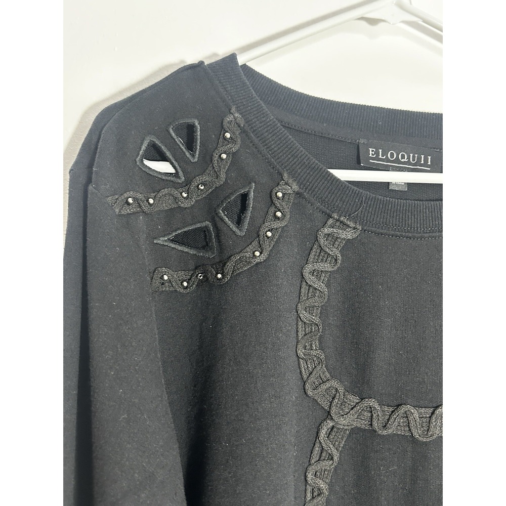 Eloquii Plus Size 14/16 Sweatshirt Black Long Sleeve Round Neck Cutout Beads - Picture 3 of 14